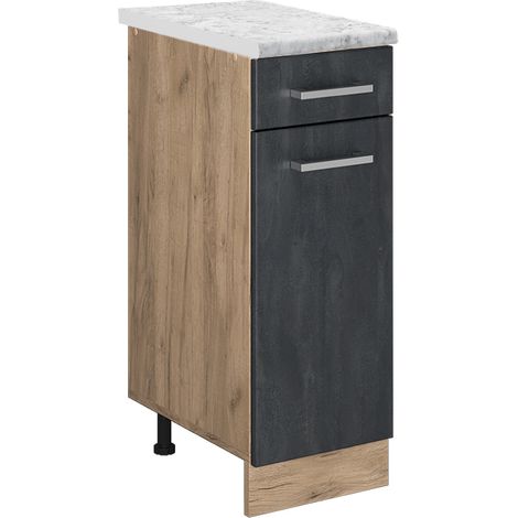 Meuble de cuisine avec tiroir R-Line, Béton noir, 30cm PT Marbre, Vicco