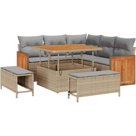 Garten-Sofa-Set 8 pcs Beige und Hellgrau Poly-Rattan vidaXL (1/5)