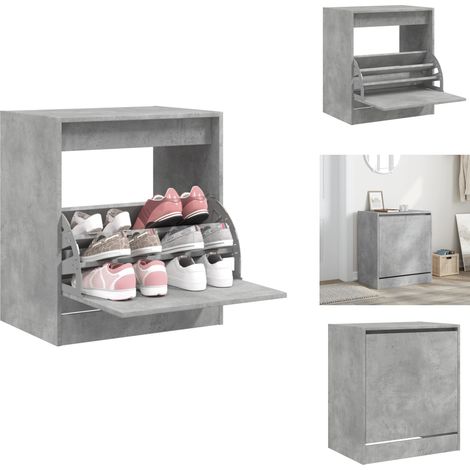 Armoire à chaussures gris béton 60x42x69 cm bois d'ingénierie - Meuble Chaussure - Range Chaussures - Armoire Chaussure - Rangement Intérieur - Meuble Entrée (1/5)