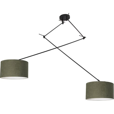 QAZQA Lampada a sospensione blitz - Moderno - Tessuto,Acciaio - Nero/Verde - Tondo Max. 2 x Watt (1/4)