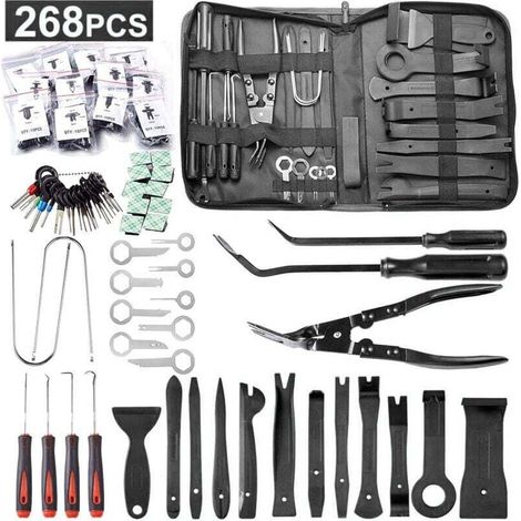268 Pièces Outils De DéMontage De Garnitures Trousse, pour Panneau Accessoires Porte Autoradio Tableau De Bord De Voiture, avec Broches De Retenue, Ensemble à Pince et Extracteur D’Attaches (noir)