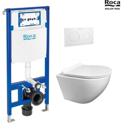 Bastidor ROCA duplo pack cisterna empotrada y pulsador PL1 blanco br con inodoro suspendido nebula black mate rimless (1/5)