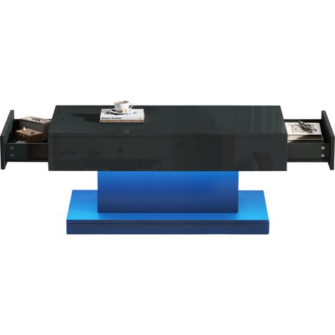 ELVMI Mesa de centro con 2 cajones y luz LED controlada por aplicación, acabado brillante, salón, 100x50x45 cm (1/5)