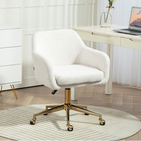CHICFURN Sedia da ufficio regolabile in altezza 60x61x79-88 cm in poliestere crema con ruote (1/5)