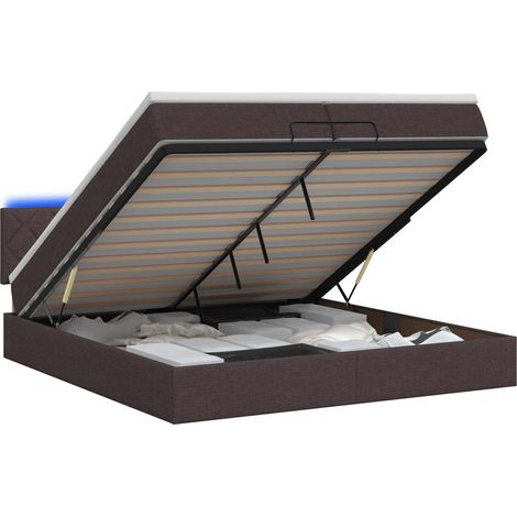 Maison Exclusive - Lit coffre avec matelas et LED Marron foncé 200 x 200 cm Tissu (1/5)