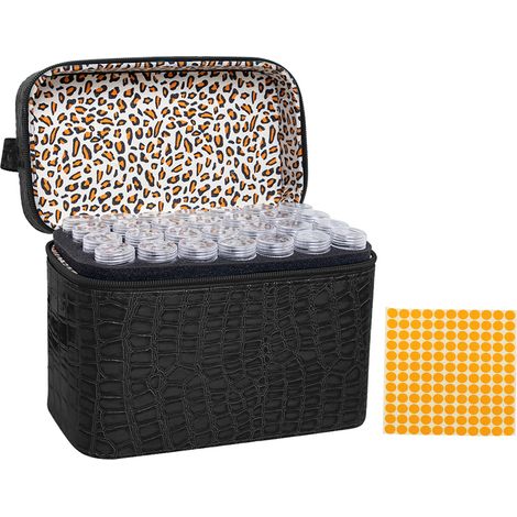 Boîte de rangement à 84 compartiments avec motif diamant, strass, peinture, accessoires de bijoux, perles, nail art, pilules, étui de transport et fermeture éclair. (1/5)