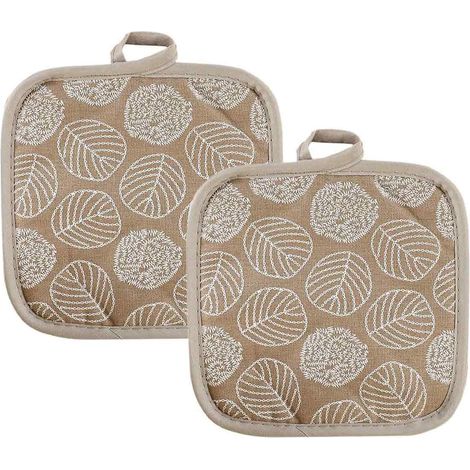 Manique - Coton - 17 cm - Jaune Brun - Cuisine - Lot de 2