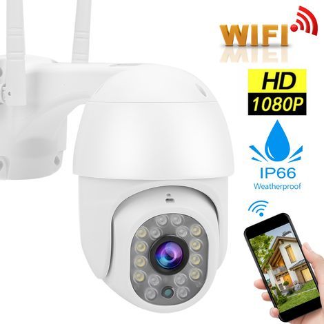 Caméra de surveillance extérieure PTZ WiFi Full HD 1080P, vision nocturne couleur, détection de mouvement, étanche IP66, alimentation 100‑240V EU (1/5)