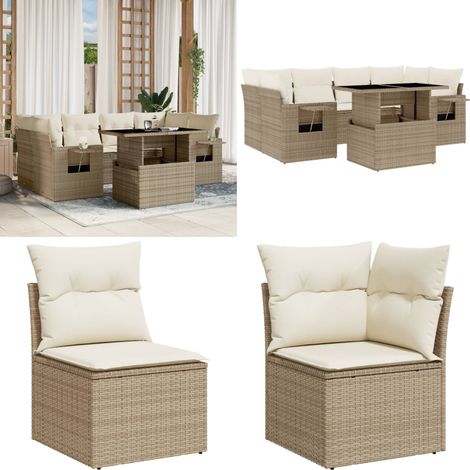 7-tlg. Garten-Sofagarnitur mit Kissen Beige Poly Rattan - Gartenmöbel Set - PE-Rattan Möbel - Outdoor Lounge - Gartenecke - Terrassenmöbel - Home & Living (1/5)