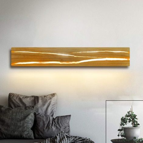 Applique Murale Interieur Lampe Murale Chambre en Bois - 3000K LED Blanc Chaud 12W Rotative Lampe de Nuit Couloir avec Interrupteur Luminaires Intérieur pour Bar Escalier Café Salon 50CM [Classe énerg (1/4)