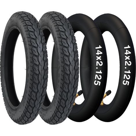 Lot de 2 pneus 14" 14 x 2,125 - 57-254 Plus - Lot de 2 chambres à air de 14" - 14 x 1,75/2,125 AV32 mm - Valve pour vélo électrique - Tire/Kids Bike Tire
