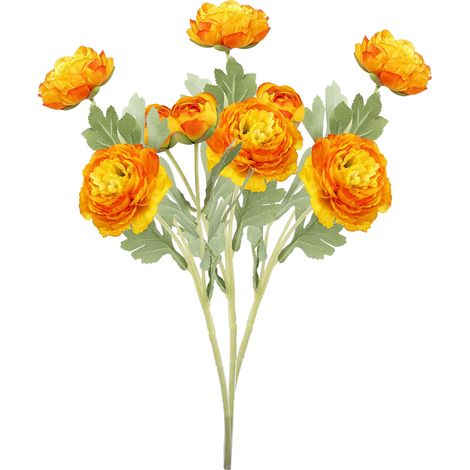 Peonía artificial de 3 cabezas, Loto del Milenio, flor naranja flocada, decoración para sala de estar (1/5)