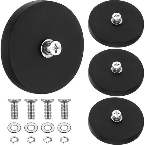 4 Aimants Filetés Extra Puissants, 43mm Aimants Néodyme Caoutchoutés avec Vis M4, Base Magnétique Anti-Dérapante pour Barres Lumineuses Véhicules (Force d'Adhésion 15kg) (1/5)