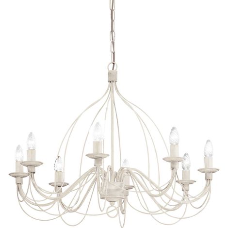 Lampadario Shabby Chic-Provenzale Corte Metallo Bianco 8 Luci E14