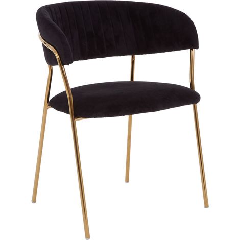Interiors by Premier Soft Black Velvet Dining Chair, Modern Dining Armchair, Black and Gold Luxury Dining Chair for Home, Lounge (1/5)