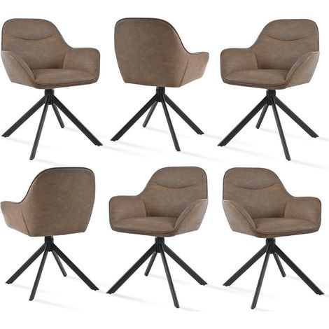 Goeurvant 360° Drehstühle mit weichem Sitz, eleganter, geschwungener Rückenlehne und ergonomischen Armlehnen, stilvoller Komfort für jedes Zimmer - 6er Set - Dunkelbraun