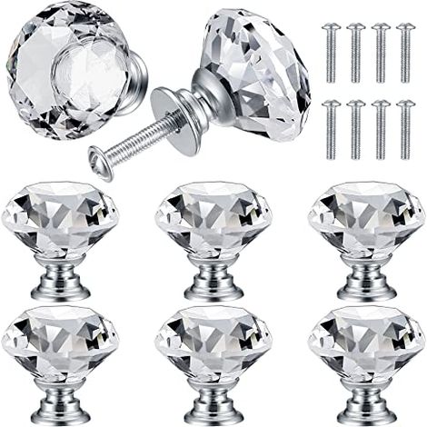8 Pcs Bouton de Porte de Cristal, Poignées de Diamant, Poignee de Meuble Diamant, Poignée Boutons Décoration de Armoire, Tiroir, Cuisine Bouton Poignées - 30 mm (1/4)