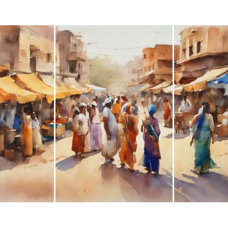 Triptyque sur toile peinture aquarelle 125x97 cm - Impression sur Toile Murale Décorative - Image imprimée en HD sur Toile - Toile sur Châssis en Bois FSC - Fabriqué en France