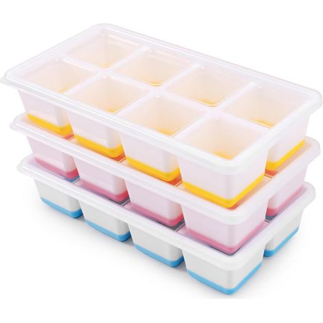 3er Set Große Eiswürfelform Silikon mit Deckel, BPA Frei, Stapelbar (1/5)