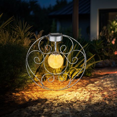 Solarlampe orientalische Glaskugel Dekoleuchte Gartenlampe Solar Solarleuchte Metall für Außen, Metall Glas, Erdspieß, 1x LED 0,06W warmweiß, LxBxH 30x8,5x41 cm