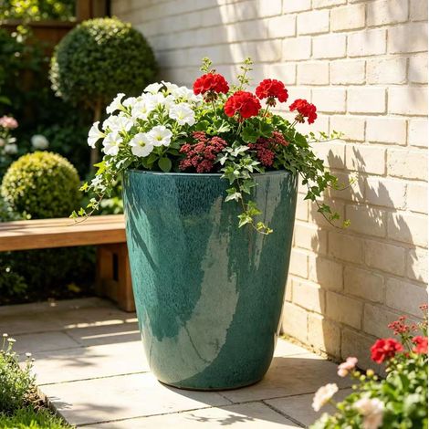 Vaso cilindrico Ø38,5x49,5 cm in ceramica blu-verde, stabile per balcone – MEUBLIV (1/5)