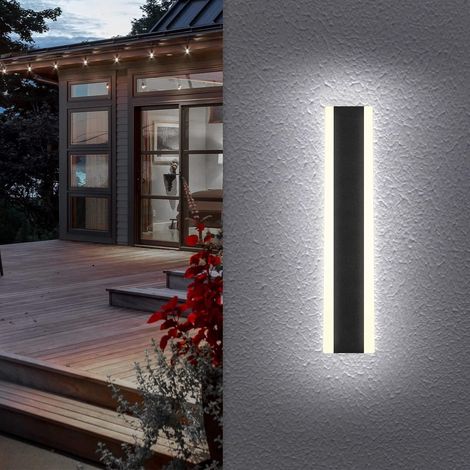 MINKUROW 9w Led Lámpara De Pared Para Exteriores/Interiores Moderno Negro 30cm Lámpara De Pared Impermeable Para Exteriores Para Jardín Patio Garaje (Blanco Frío) (1/4)