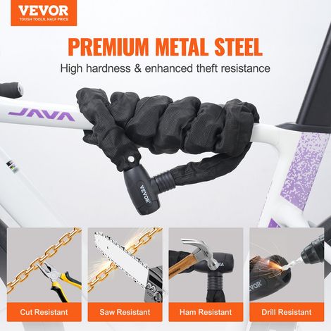 Antivol de chaîne de vélo, 1,2 m, antivol de sécurité pour vélo en acier métallique robuste avec 4 clés, antivol de haute sécurité, pour bicyclette, moto, scooter, porte, clôture, portail, 8 mm (1/5)