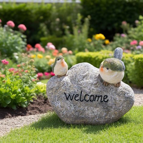 Panneau de bienvenue oiseau, décoration de jardin, balcon ou cour en pot de fleurs, mini panneau de bienvenue en résine (1/5)