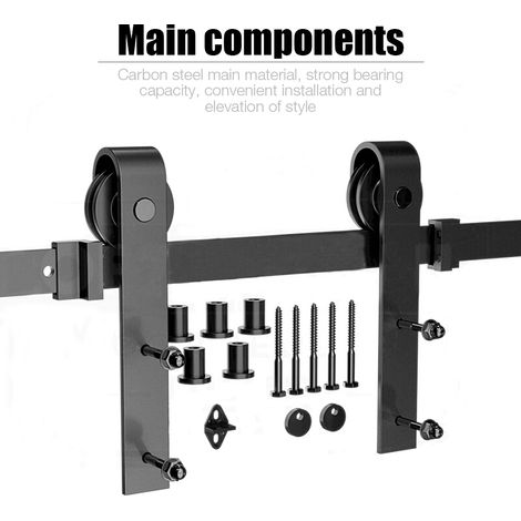 Aqrau Systeme Porte Coulissante 6FT/183 cm Quincailleri Kit de Rail pour Porte Coulissante, Rail + Roulette, Noir (Classique)