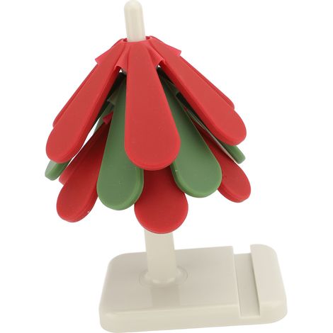 Set de 3 Dessous de Plat et Pose-Verres Forme Arbre en Silicone Anti-Brûlure Pliable Isolant pour Plats Chauds Déco Table Rouge Vert Base Carrée (1/5)