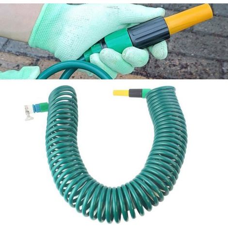 1 Tuyau d'arrosage spiralé, rétractable 5 m, plastique flexible, douchette réglable, jardin balcon terrasse (1/5)