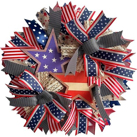Couronne Patriote - Couronne Porte Rouge Blanc Bleu avec Drapeau Américain - Décoration Murale Intérieure Extérieure - 45 cm - 1 pièce (1/5)