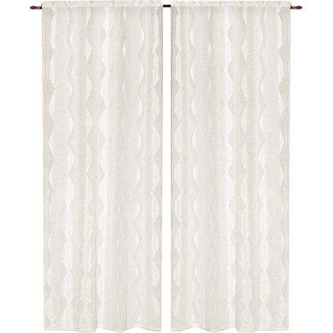 Tende Finestre Porte Interno Elegante Chic Tessuto Strass Brillantini Coppia 2 pz Beige - 60x240 Cm