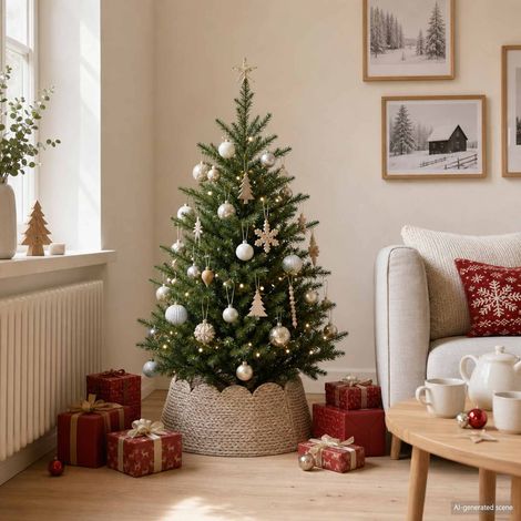 vidaXL Collare per Albero di Natale Rotondo Bianco Ø 45 x 22 cm (1/5)