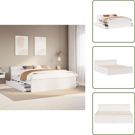 The Living Store Cadre de lit sans matelas avec tête de lit 180x200 cm bois pin - Cadre de lit (1/5)