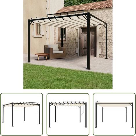 The Living Store Tonnelle avec toit à persienne 3x3 m Crème Tissu et aluminium - Tente Extérieure - Auvent Pliable - Abri Solaire - Parasol - Structure Jardin (1/5)