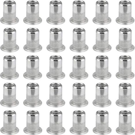 100 tuercas remachables M6 de cabeza plana, tuercas remachables de acero inoxidable, inserto roscado de cabeza plana, tuerca remachable M6, tuerca remachable M6 (1/5)