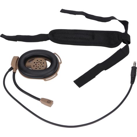 Casque moto intégré avec écouteurs jaune latéral et connecteur militaire standard
