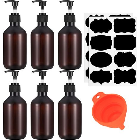 6 Pièces Distributeurs à Pompe de Savon et de Lotion, 300 ML Flacons Pompe Vides Plastique, Bouteille Récipient pour Savon Liquide, Lotion, Shampooing Douche, avec Entonnoir, étiquette'Parent'-'300ML- (1/5)