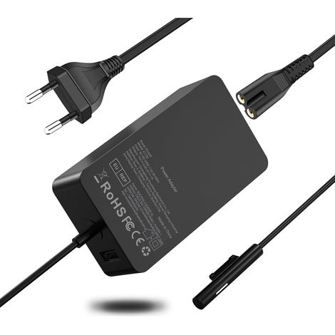 Chargeur Surface Pro 65W pour Microsoft Surface Pro 11 10 9 8 7+ 7 6 5 4 3 X, Surface Laptop 7/6/5/4/3/2, Surface Go 4 3 2 1, Surface Book 3/2/1, Modèle 1706 Adaptateur Alimentation avec Prise USB (1/5)