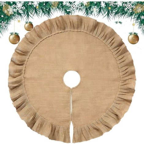 Jupe de Sapin de Noël en Toile de Lin Jupe d'arbre de Noël Plissée Couvre-Pied de Sapin avec Garniture à Volants Décorations de Automne Rustiques pour Fête d'hiver (80 cm) (1/4)