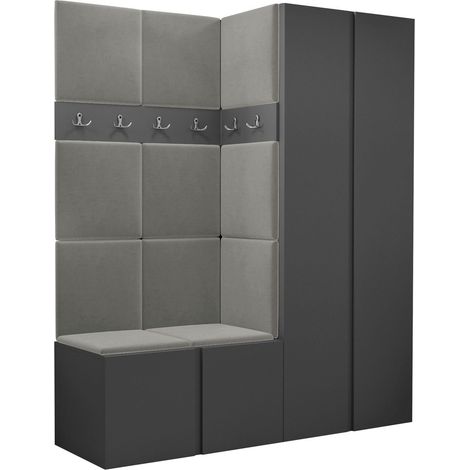 Meuble d'entrée Pinis III, Polo 894, 186x158x46cm, Tissu, Stratifié, Murale, À poser (1/5)
