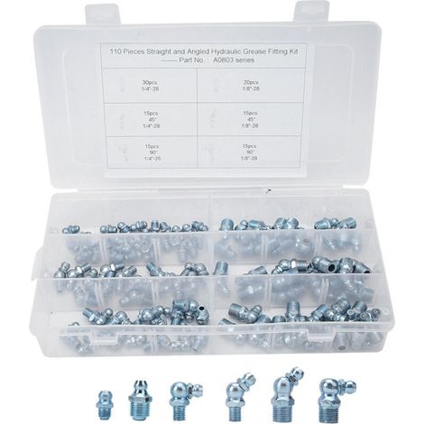 110 Stück 45°-Fettnippel-Spitzendüse 1/8 Zoll-28 für technische Galvanisiermaschinen Blue-Crezuo