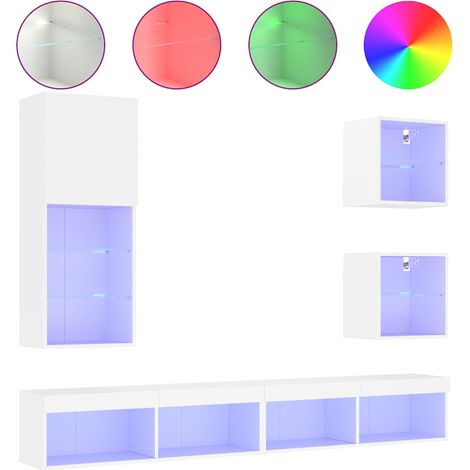 Maison Exclusive - 5-tlg. Wohnwand mit LED-Beleuchtung Weiß Holzw