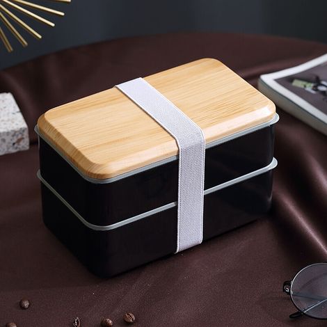 Bento Lunch Box avec Sac, 1400 ml Boite Repas avec 8L Sac Isotherme Repas et Couverts, Bento Box Micro-Ondable, Anti Fuite Boîtes Bento Travail Adulte(Noir) (1/4)