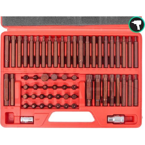Juego de puntas combinadas allen hexagonales, torx, torx inviolable, RIBE y xzn spline ACERO S2 PARA PISTOLA IMPACTO, 60 piezas (1/4)