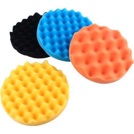 Set of 4 7-inch car polishing sponges, yellow, blue, black and orange, one piece, suitable for polishing, grinding and waxing with a car polishing machine (1/5)