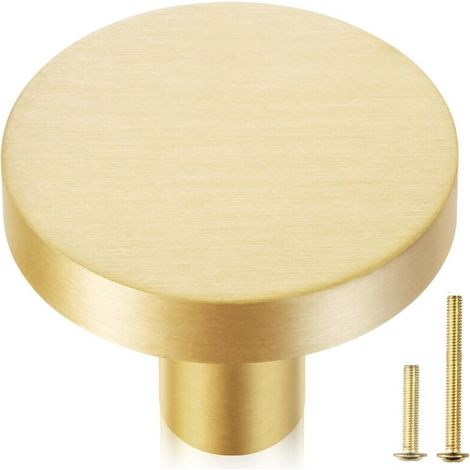 Bouton rond de porte/armoire/tiroir en laiton brossé, finition laiton brossé, 1 pièce. Accessoires de cuisine modernes. (1/5)