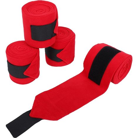 Lot de 4 bandages pour membres de cheval, Mmgoqqt, polaire, 11 x 300 cm, rouge/noir (1/5)