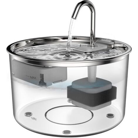 BUNTHAUS Katzenbrunnen in Wasserhahnform, 3-Liter-Wasserspender, superleise Wasserpumpe, filtert Haare, 24 Stunden frisches Wasser, zwei Wasserdurchflussstufen, transparent